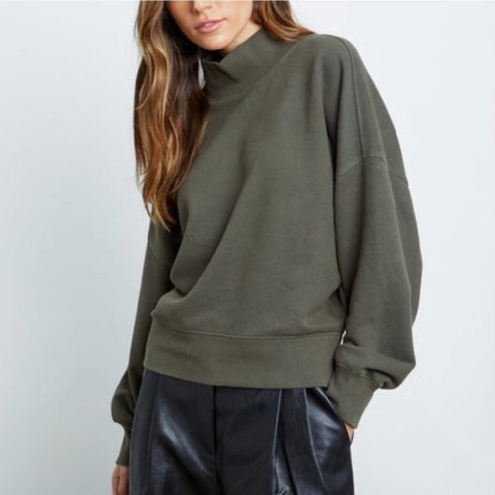 Rails Blaire Olive Green Mock Neck Cropped Sweatshirt Size Extra Small